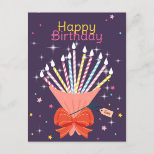 Cartão Postal De Festividades Celebração das Velas do Buquê de Aniversário Festi