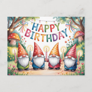 Cartão Postal De Festividades Celebração de Aniversário com um Grupo de Gnomo de