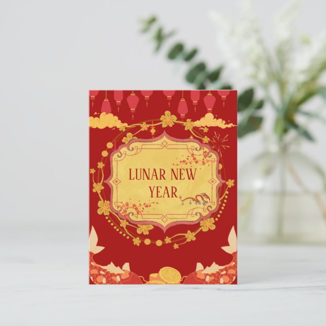 Cartão Postal De Festividades Celebração de Ano Novo Lunar: Uma Noite de Alegria (Em pé/Frente)