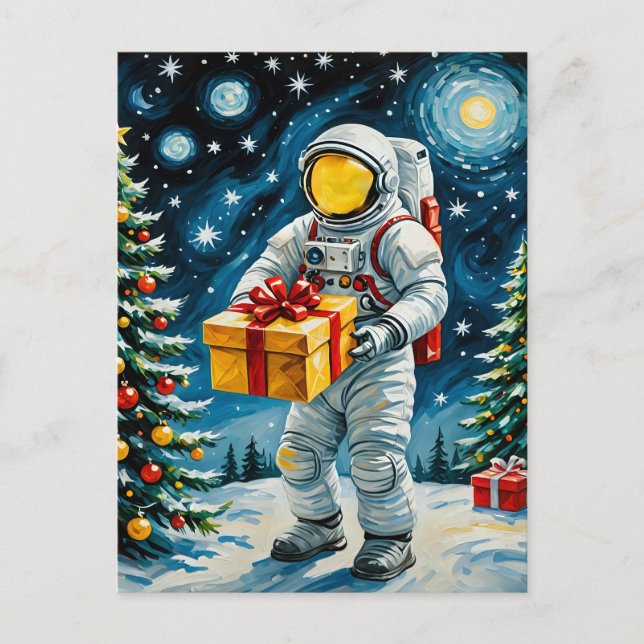 Cartão Postal De Festividades Celebração de Natal Astronauta (Frente)