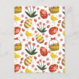 Cartão Postal De Festividades Celebração de Páscoa Flores Ovos Galinhas