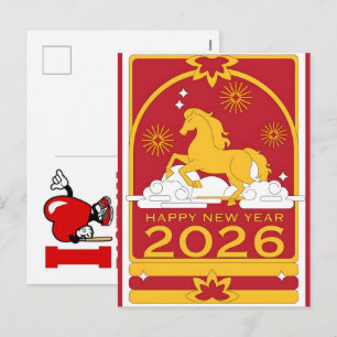 Cartão Postal De Festividades Celebrações do Ano do Cavalo Chinês 2026