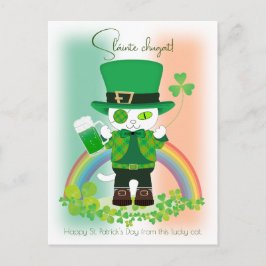 Cartão Postal De Festividades Celebrar Ruas. Dia de Patrick com um Gato Sortudo