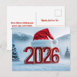 Cartão Postal De Festividades Celebre a chegada de 2026 com o inverno festivo