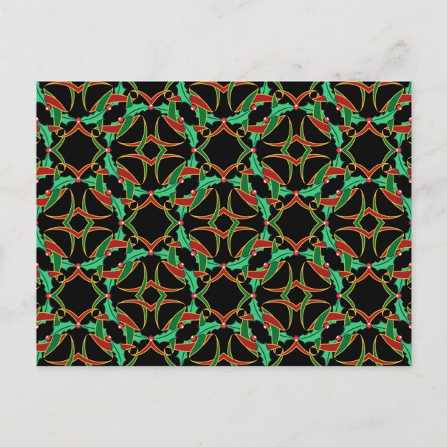 Cartão Postal De Festividades Celtic Christmas Holly Wreath Pattern (Frente)