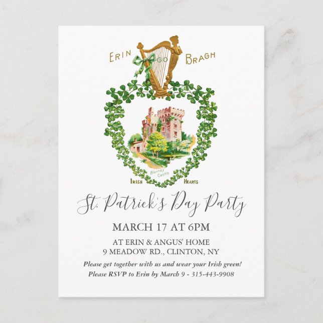 Cartão Postal De Festividades Celtic Irish Blarney Castle St. Patrick's Day (Frente)