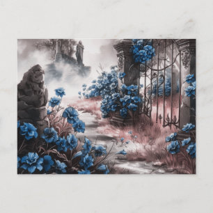Cartão Postal De Festividades Cemitério Jardim Azul Floral Belo Halloween