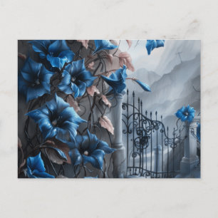 Cartão Postal De Festividades Cemitério Jardim Azul Floral Belo Halloween
