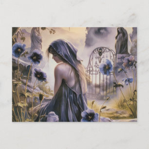 Cartão Postal De Festividades Cemitério Jardim Azul Floral Belo Halloween