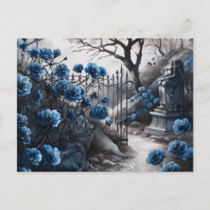 Cartão Postal De Festividades Cemitério Jardim Azul Floral Belo Halloween