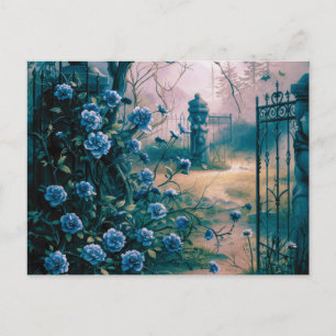 Cartão Postal De Festividades Cemitério Jardim Azul Floral Belo Halloween