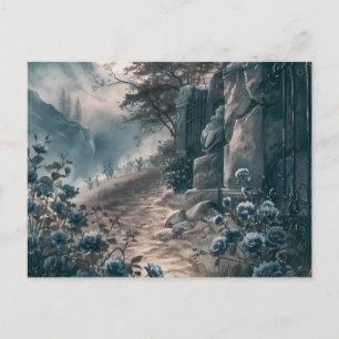 Cartão Postal De Festividades Cemitério Jardim Azul Floral Belo Halloween