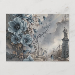 Cartão Postal De Festividades Cemitério Jardim Azul Floral Belo Halloween