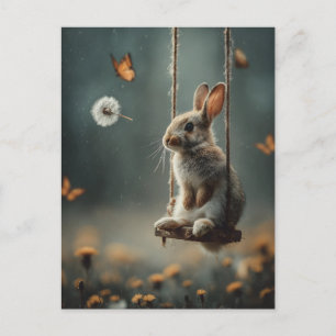 Cartão Postal De Festividades Cena Caprichosa de um Bebê Coelhinho Fofo num Bala