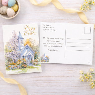 Cartão Postal De Festividades Cena da Igreja das Flores de Primavera Feliz Pásco