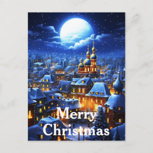 Cartão Postal De Festividades Cena de aldeia de Natal de inverno em aquarela vin