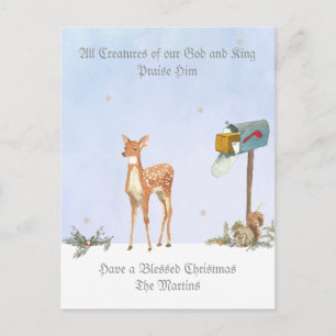 Cartão Postal De Festividades Cena de inverno com Cartão Religioso de Veado