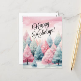 Cartão Postal De Festividades Cena de inverno de 2011, em Mint e Pink Fir Trees