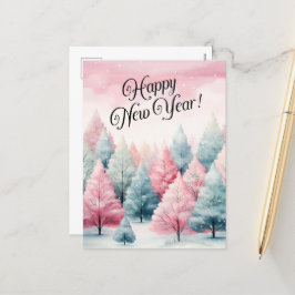 Cartão Postal De Festividades Cena de inverno de 2011, em Mint e Pink Fir Trees