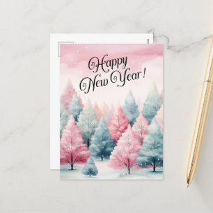 Cartão Postal De Festividades Cena de inverno de 2011, em Mint e Pink Fir Trees