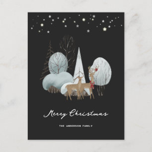 Cartão Postal De Festividades Cena de Inverno Floresta Veados Preto Feliz Natal