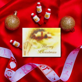 Cartão Postal De Festividades cena de inverno vintage no2