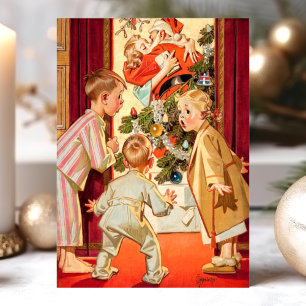 Cartão Postal De Festividades Cena de Natal Antiga Mamãe Beijando Papai Noel