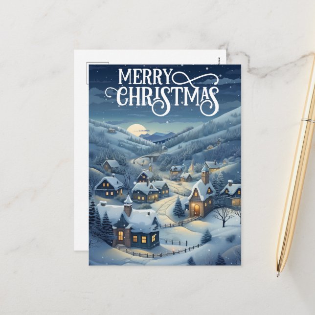 Cartão Postal De Festividades Cena de Natal Festiva adiciona mensagem (Frente/Verso In Situ)