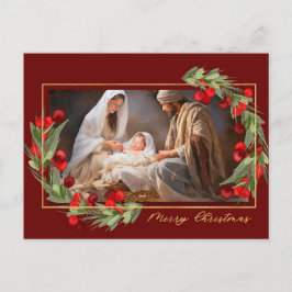 Cartão Postal De Festividades Cena de Natividade de Aquarela Glória a Deus