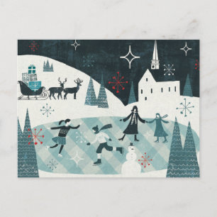 Cartão Postal De Festividades Cena de patinagem alegre de Christmastime