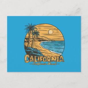 Cartão Postal De Festividades Cena de Praia do Pôr do Sol Retro da Califórnia