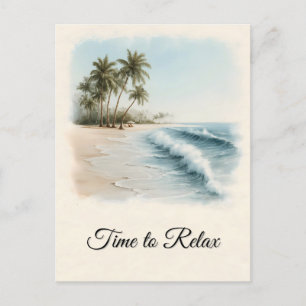 Cartão Postal De Festividades Cena de praia tropical em estilo aquarela