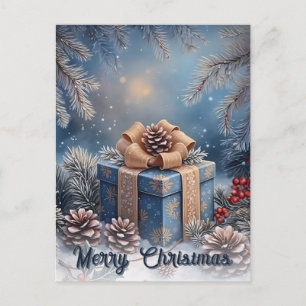 Cartão Postal De Festividades Cena Mágica de Presente de Natal de Inverno