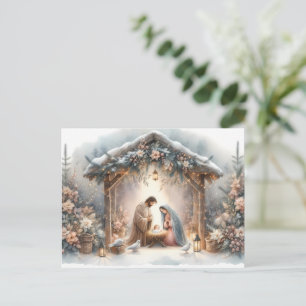 Cartão Postal De Festividades Cena Rústica de Natal com Florais de Inverno Cartã