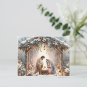 Cartão Postal De Festividades Cena Rústica de Natal com Florais de Inverno Cartã
