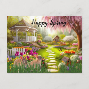 Cartão Postal De Festividades Cenário de Jardim de Flores Feliz de Primavera