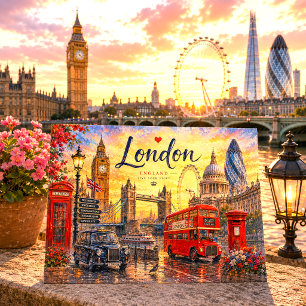 Cartão Postal De Festividades Cenário Urbano Vintage Retro Londres Férias