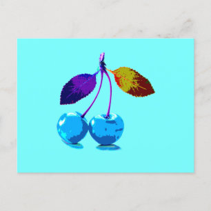 Cartão Postal De Festividades Cerejas azuis-claras vibrantes