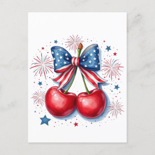 Cartão Postal De Festividades Cerejas com Arco Coquette 4 de julho Americano
