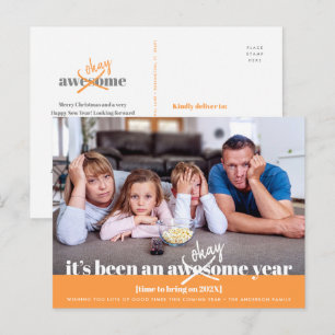 Cartão Postal De Festividades Certo Ano Novo Bravo Foto Engraçada Moderna Laranj