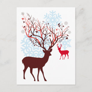 Cartão Postal De Festividades Cervos do Natal com os antlers do ramo de árvore