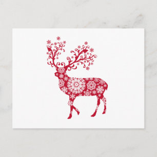 Cartão Postal De Festividades Cervos vermelhos do Natal com flocos de neve