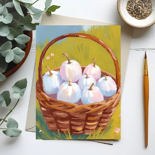 Cartão Postal De Festividades Cesta de Abóboras   Aquarela Outono