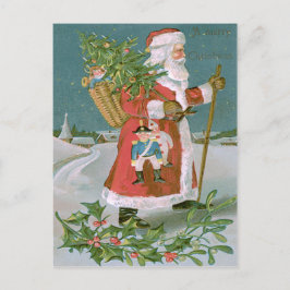 Cartão Postal De Festividades Cesta de Árvore de Natal do Papai Noel Brinquedos 