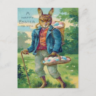 Cartão Postal De Festividades Cesta de Coelho de Páscoa Ovo Colorido