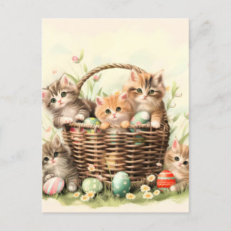 Cartão Postal De Festividades Cesta de Páscoa de Gatinho da Primavera