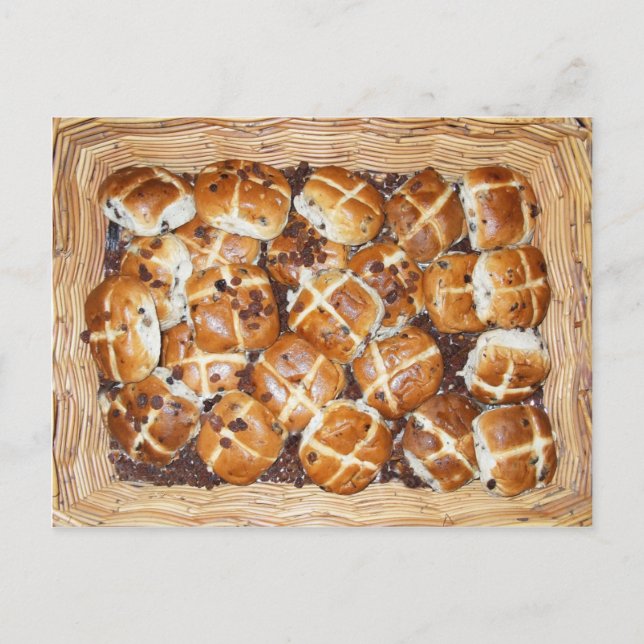 Cartão Postal De Festividades Cesta de Páscoa de Hot Cross Buns #1 (Frente)