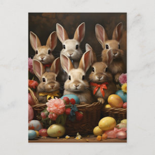 Cartão Postal De Festividades Cesta de Páscoa de Primavera Vintage Bunny Hop