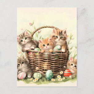 Cartão Postal De Festividades Cesta de Páscoa do Gatinho da Primavera
