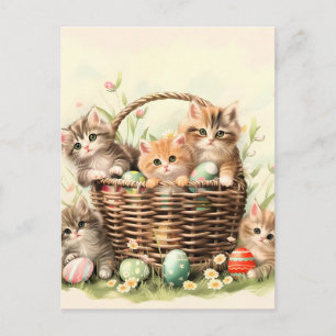 Cartão Postal De Festividades Cesta de Páscoa do Gatinho da Primavera